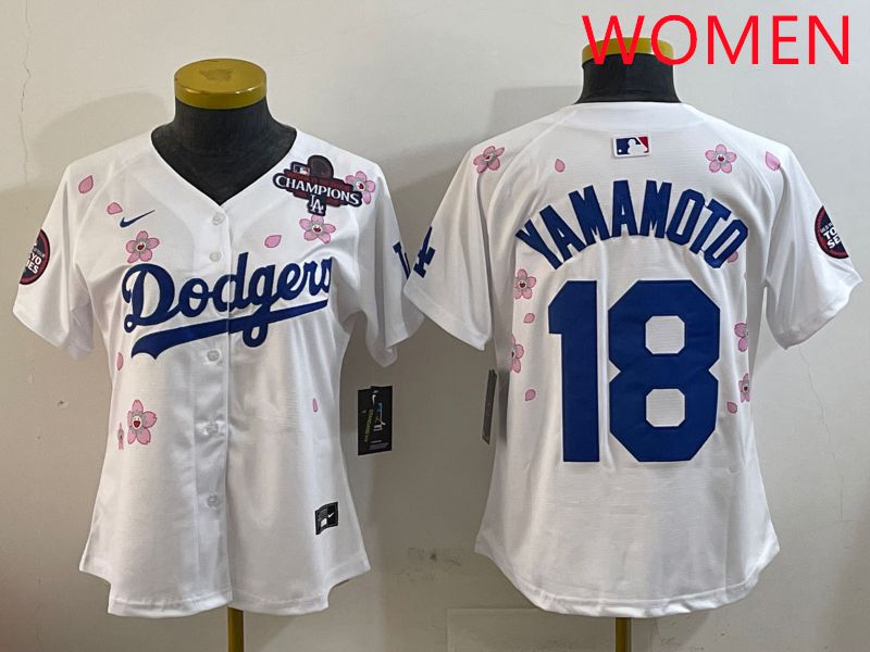 Women Los Angeles Dodgers #18 Yamamoto White Sakura Edition 2025 Nike MLB Jersey style 3->women mlb jersey->Women Jersey